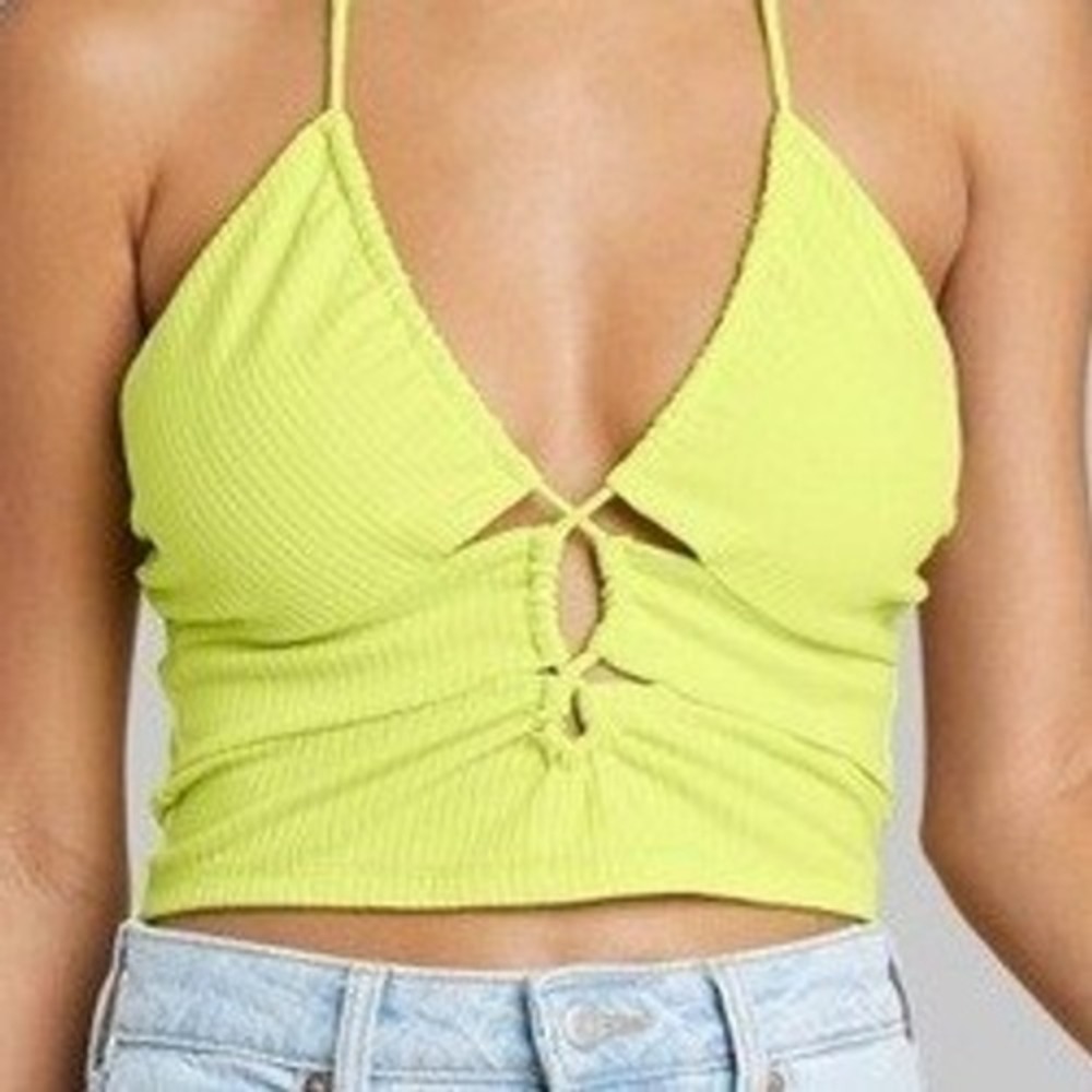 Wild Fable Womens Lime Green Ribbed Multi Way Halter Crop Top Size S NWT